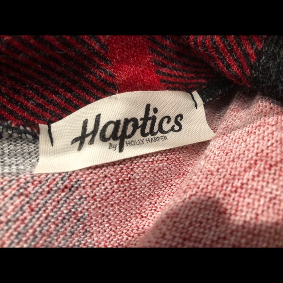 Red Plaid Colorblock Cowl Sweater Plus Sz: 1X/2X - Picture 4 of 6